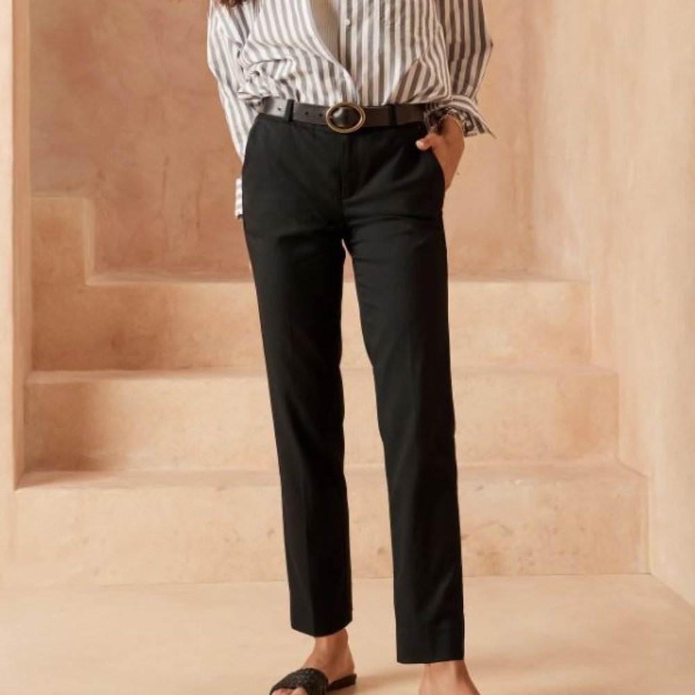 NEW Banana Republic Ryan Petite Straight Leg Dress Pants, Black Trousers, Sz 6
